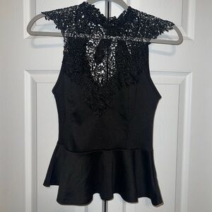 Charlotte Russe Womens Top Size S Black Lace Sleeveless Cutout Back Tie Neck
